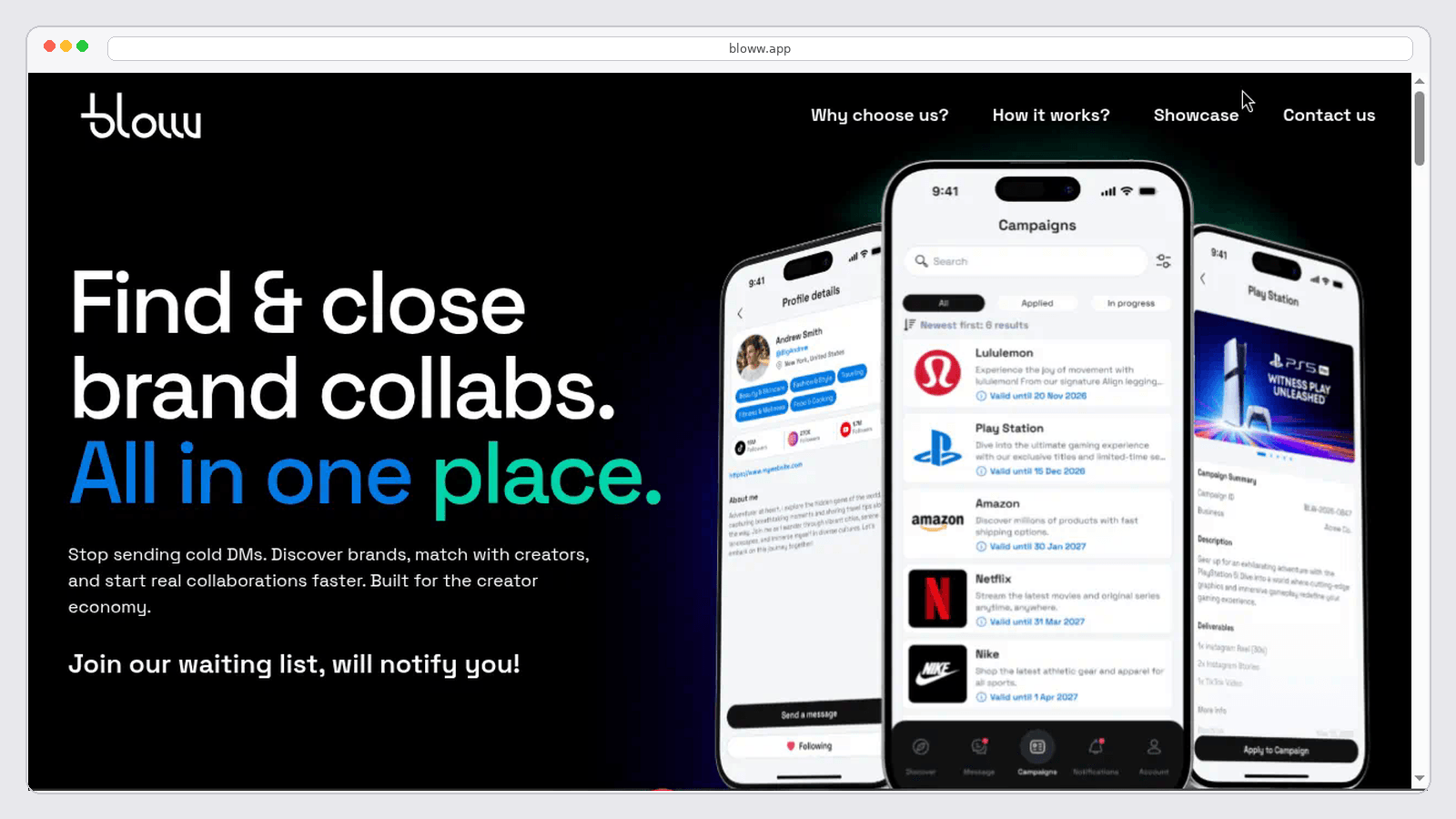 Bloww landing page in browser frame